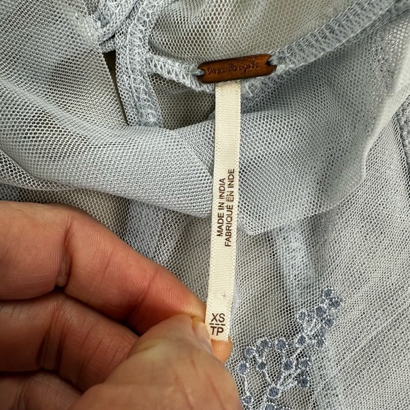 Free People Embroidered Mesh Top Blue Size XS Long Sleeve Semi Sheer Coquette - Picture 12 of 16